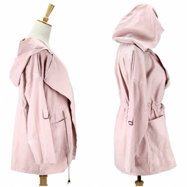 Solid color hooded trench coat