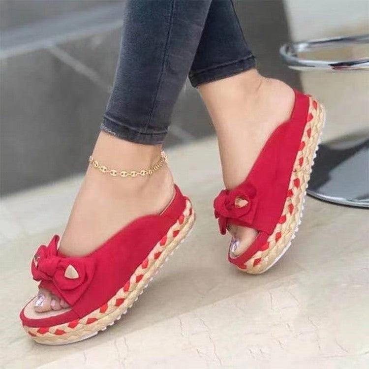 Sandals And Slippers Women's Thick Soled Casual Roman Ladies Bow Slippers