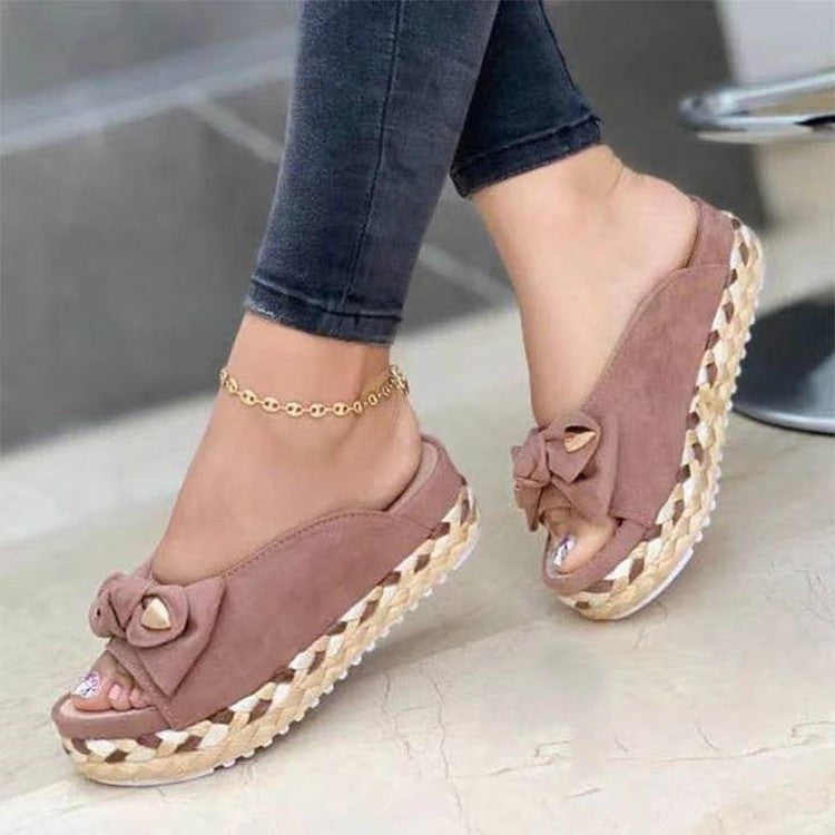 Sandals And Slippers Women's Thick Soled Casual Roman Ladies Bow Slippers