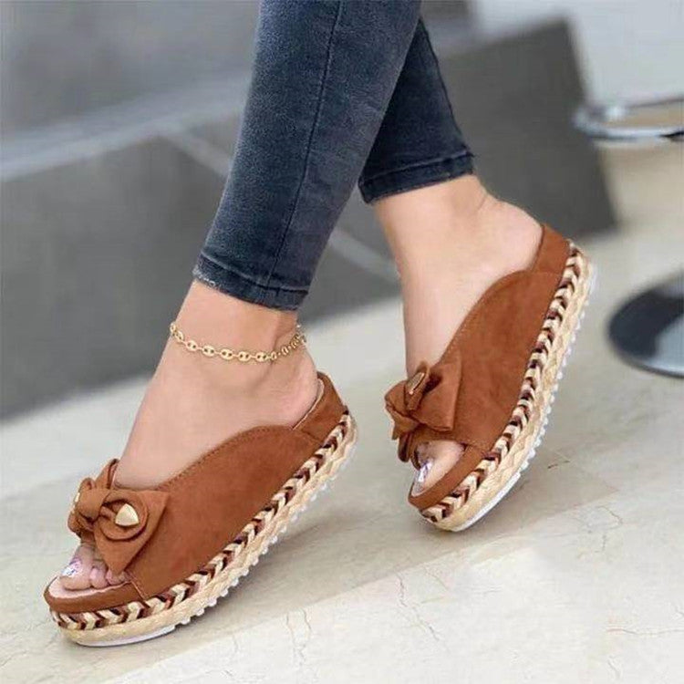 Sandals And Slippers Women's Thick Soled Casual Roman Ladies Bow Slippers