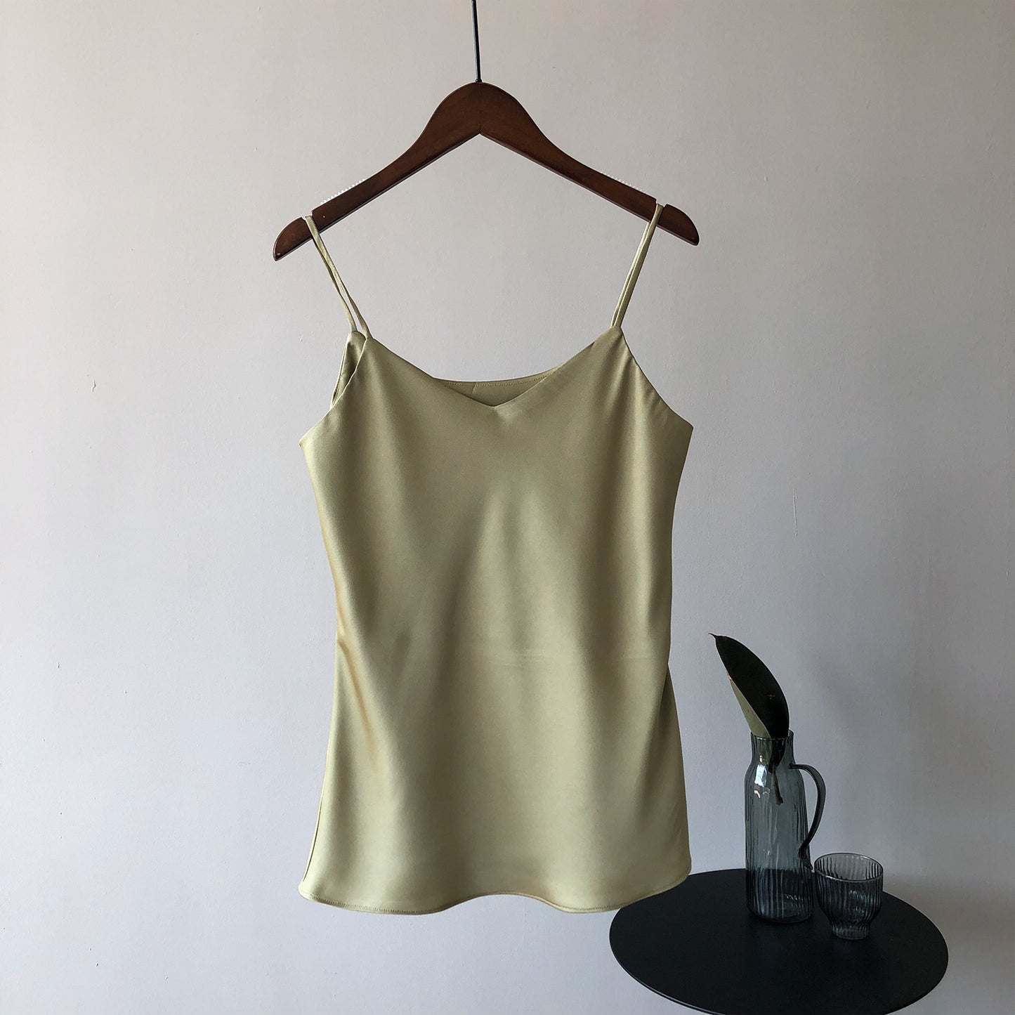 Satin V-neck Strap With Sleeveless Vest