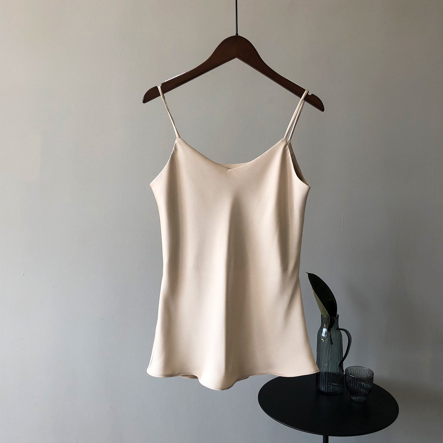 Satin V-neck Strap With Sleeveless Vest