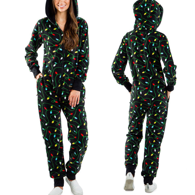 One-piece Pajamas Women Autumn And Winter Couples Hooded Home Service Jumpsuit