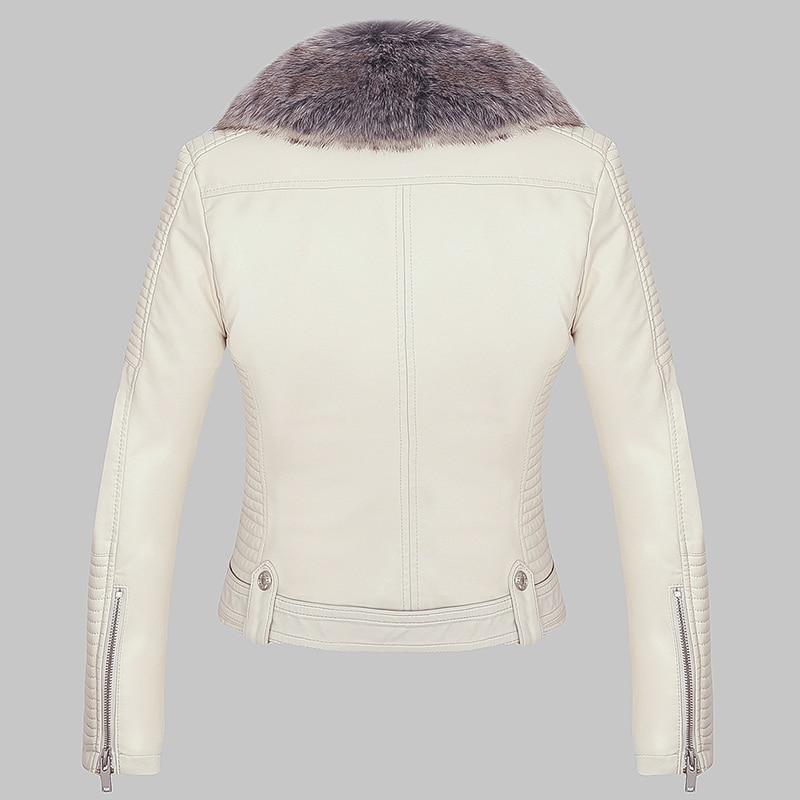 DETACHABLE FUR COLLAR WARM FAUX LEATHER JACKET