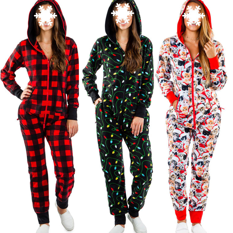 One-piece Pajamas Women Autumn And Winter Couples Hooded Home Service Jumpsuit