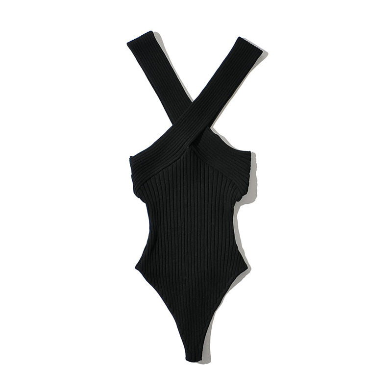 Cross Stretch Halterneck Knit Bottoming Bodysuit