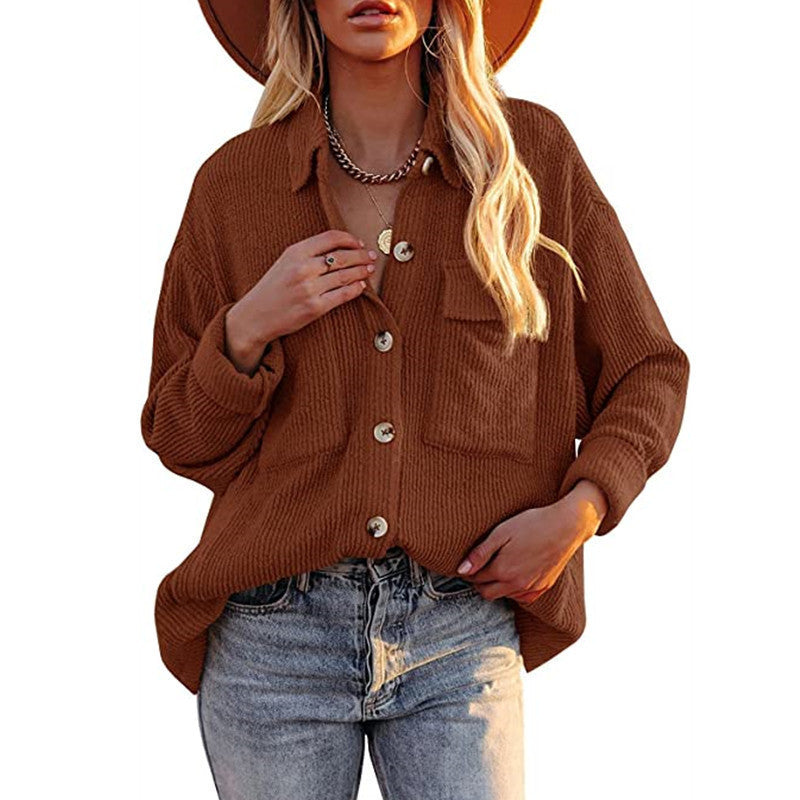 Solid Color Loose Corduroy Lapel Coat