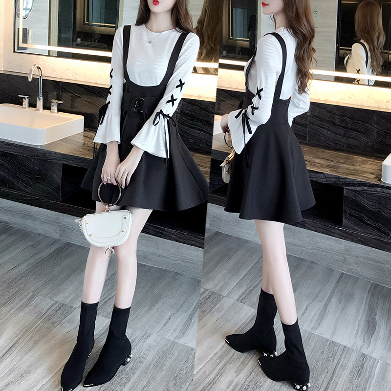 College Style A-line Dress Slim And Thin Student Two-piece Suit