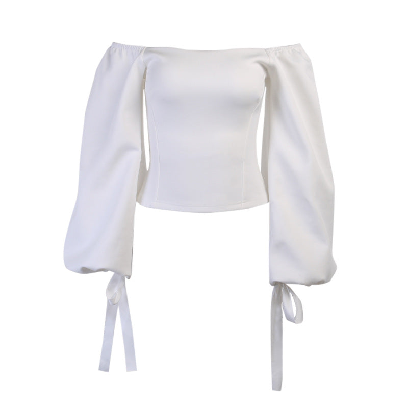 Ladies Temperament Sexy Loose White Pullover Solid Color Top