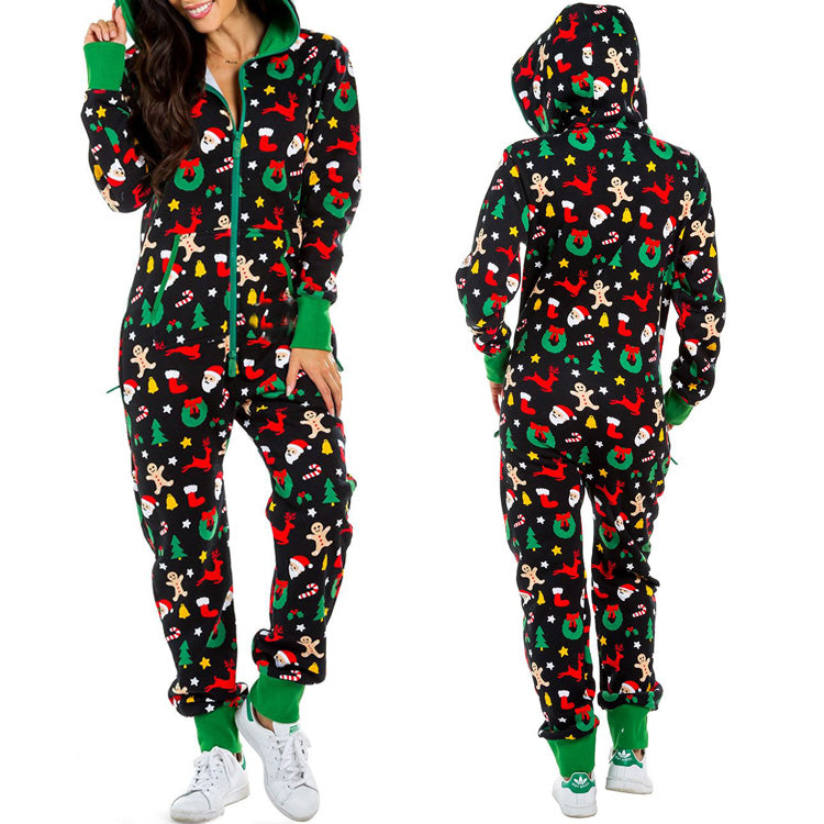 One-piece Pajamas Women Autumn And Winter Couples Hooded Home Service Jumpsuit