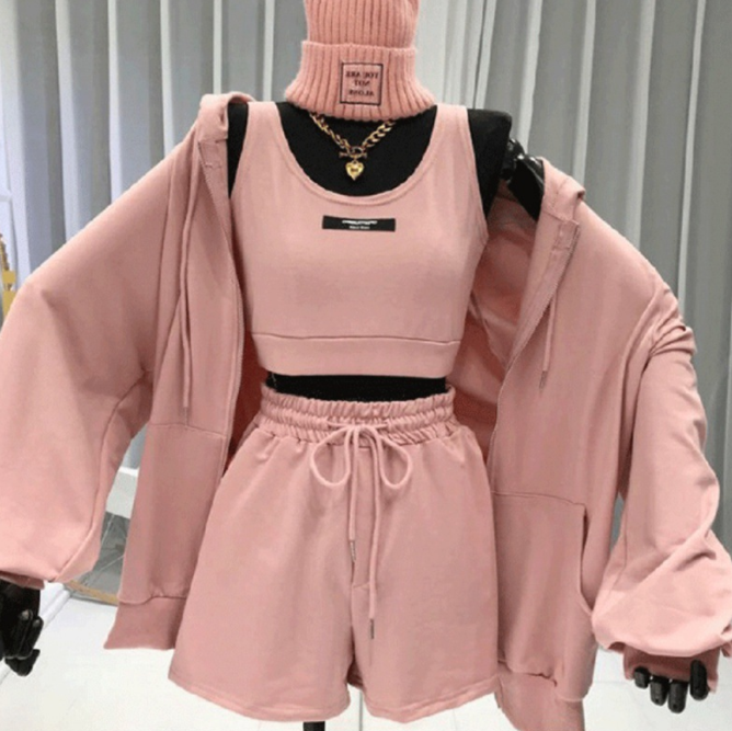 Short Vest Hooded Jacket Shorts Casual Three-piece Set