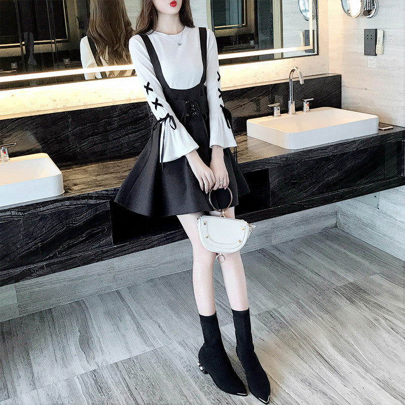 College Style A-line Dress Slim And Thin Student Two-piece Suit