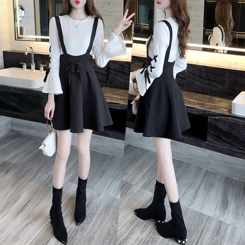 College Style A-line Dress Slim And Thin Student Two-piece Suit