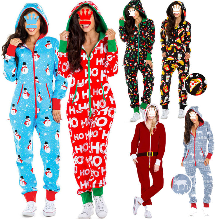 One-piece Pajamas Women Autumn And Winter Couples Hooded Home Service Jumpsuit