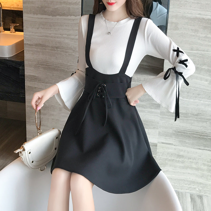 College Style A-line Dress Slim And Thin Student Two-piece Suit