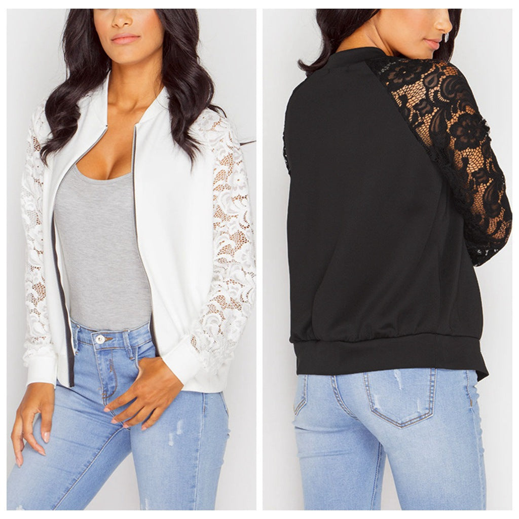 Women Bomber Jacket With Lace